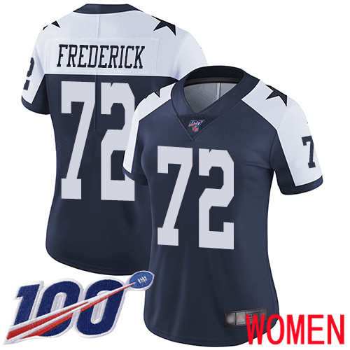 Women Dallas Cowboys Limited Navy Blue Travis Frederick Alternate 72 100th Season Vapor Untouchable Throwback NFL Jersey
